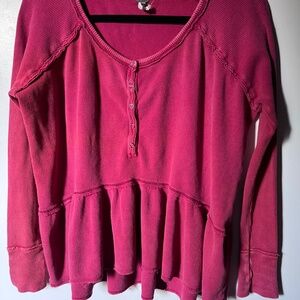 Free People We The Free peplum waffle long sleeve top. Size S